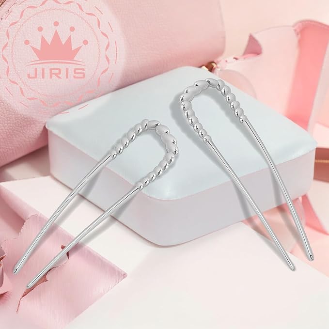 JIRIS 2PCS 5.5Inch French Hair Pins Large U-Shaped Pins for Women and Girls Fashion Metal Hair Pin French Twist Hair Pins for Buns, Updos,Stylish and Functional(set4-silver)