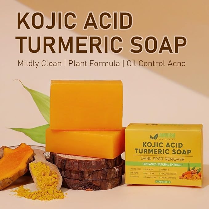 AMVital Turmeric Kojic Acid Soap Bars for Face & Body, 4-Pack
