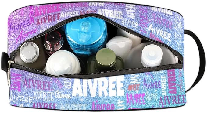KFNHN Personalized Name Travel Toiletry Bag Gradient Purple Blue Glittering