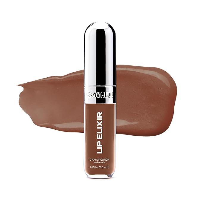 Sacheu Lip Elixir Hydrating Lip Gloss, High-Shine, Chai Macaron