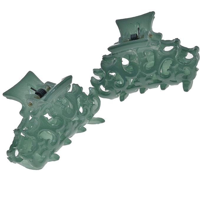 Camila Paris CP2908/2 Set of 2 French Hair Clip for Women, Green Antique Girls Hair Claw Clips Jaw Fashion Durable Styling Hair Accessories for Women, Strong Hold No Slip Grip, Made in France