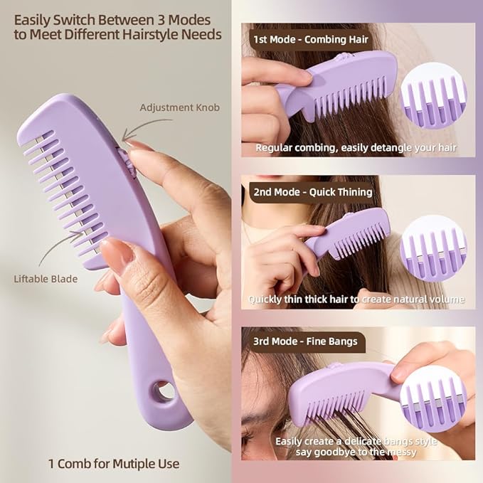 Cryslora Hair Razor Comb, Hair Thining Trimmer, Homeuse Cutting and Styling Comb (Purple)