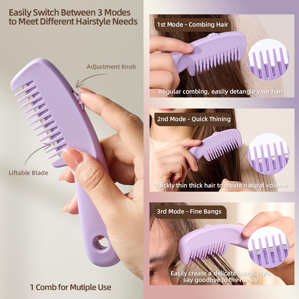 Cryslora Hair Razor Comb, Hair Thining Trimmer, Homeuse Cutting and Styling Comb (Purple)