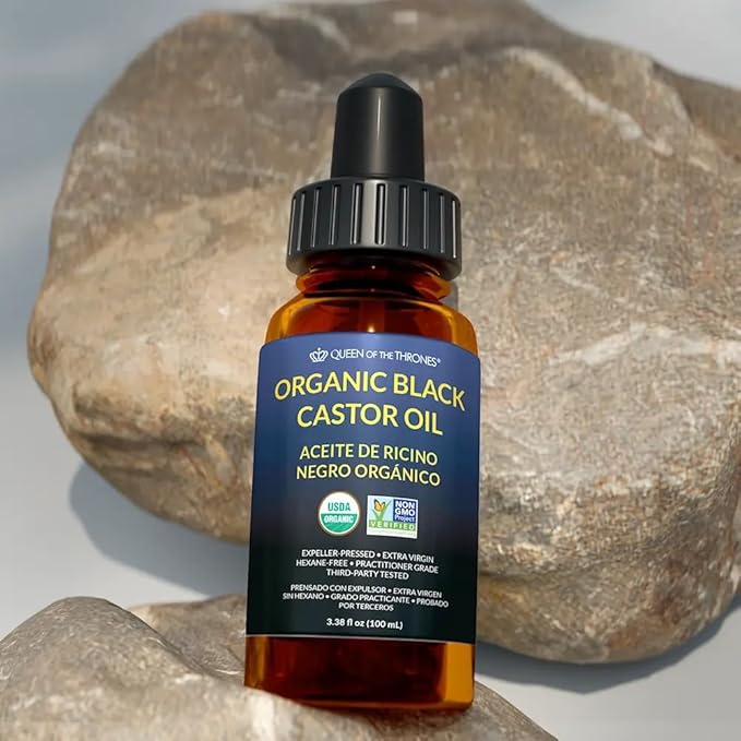 QUEEN OF THE THRONES® Organic Black Castor Oil - 100mL with Dropper| 100% Pure, Certified Organic, Hexane-Free, Extra Virgin | Moisturizing & Conditioning Oil for Skin, Hair & Nails