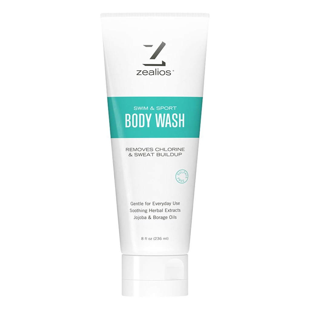 Zealios Swim & Sport Body Wash for Swimmers & Athletes 8oz, Skin Care Solution for Men & Women, Removes Chlorine, Sweat & Odor, Provides Cleansing and Hydration from Pool Chemicals, Light Citrus Scent
