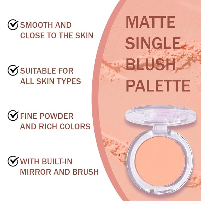HHLTOH Blush for Cheeks Makeup Palette, Natural Matte Cream Powder Single Blushes for Eye and Cheek, Buildable Long-Lasting Color,Vegan & Cruelty-Free,Everyday Makeup Look for Women,#06-Deep Nude