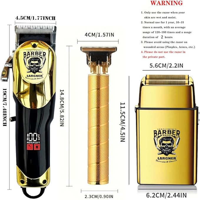 Largner Hair Clippers for Men Professional, Cordless Beard Trimmer & Electric Razor Shavers for Men, Rechargeable 3 Piece Barber Hair Cutting Kit LED Display Men's Grooming Kit