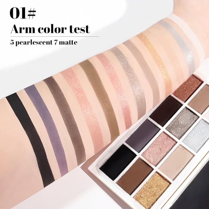 JUAAZIN 12 Colors Matte Shimmer Eyeshadow - Cool-toned Eyeshadow Palette, Long-Lasting Waterproof Crease-Proof Pigmented, Built-In Mirror, Vegan Cruelty-Free for Daily & Glam Makeup Looks 01#