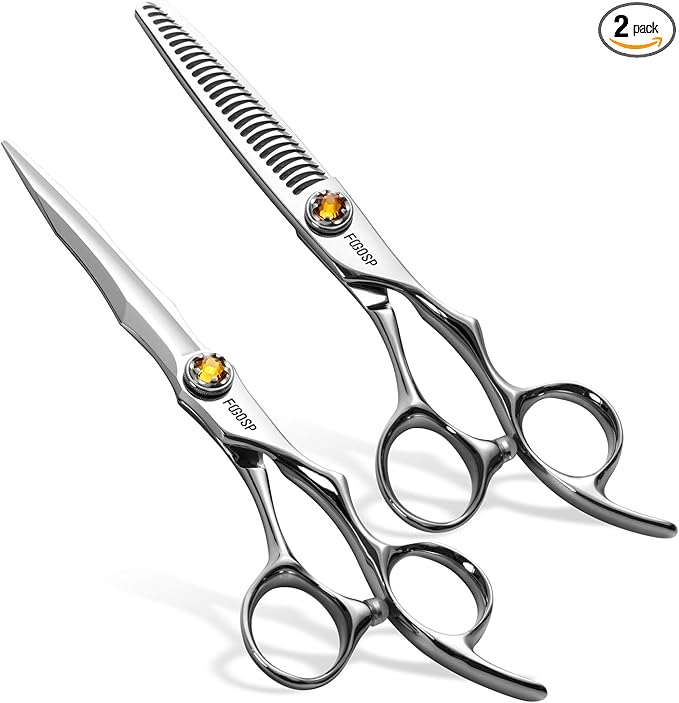 FOGOSP 6" Professional Hair Shears Set VG10 Japanese Stainless Steel Sharp Ergonomic Lightweight Regular Straight and Thinning Scissors for Barbers and Salon Professionals