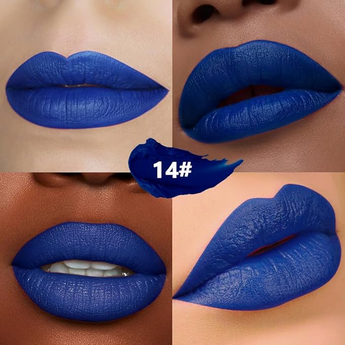 IATMOMOD Steel Blue Cream Matte Lipstick Stick 14#, Longwear Full Coverage Velvet Lip Color, Waterproof Multi-Use Lip & Cheek Makeup for Party & Daily Wear, Labial con color mate para uso diario