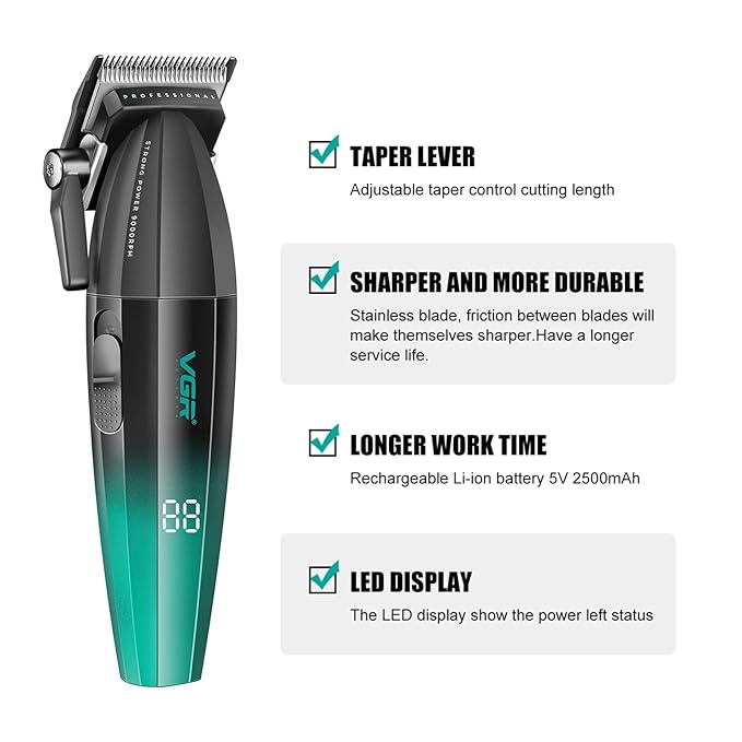 VGR 003 Professional Hair Clippers for Men with Clipper Trimmer Set, Green