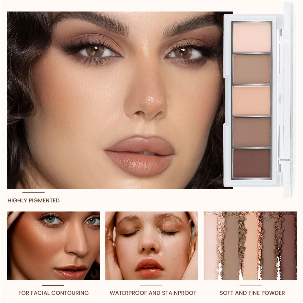 JUAAZIN 5 Colors Matte Eyeshadow Makeup Palette, 5 Natural Classic Nude Neutral Nude Brown Eyeshadow, Looks for Brown Eyes Women Finish Long Wearing Waterproof Professional Eye Makeup 01#