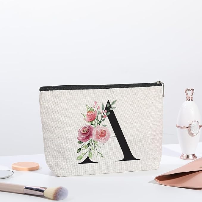 kdxpbpz Initial Make up Bag, Personalized Gifts for Women, Bridesmaid Gifts, Birthday Gifts for Women Mom, Gifts for Best Friend, Bride Bridesmaid Cosmetic bag (Letter A)
