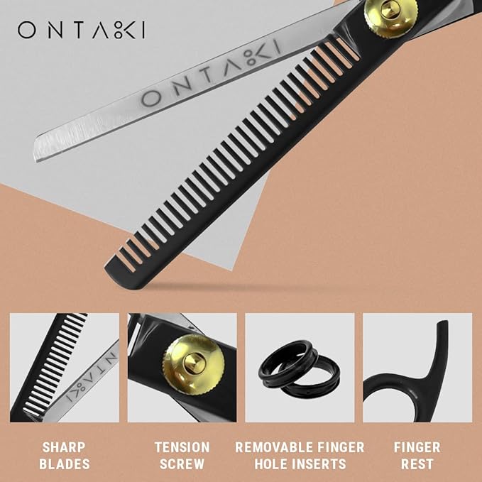 Ontaki Hair Scissors & Thinning Shears Kit - 7" Black, Japanese Steel