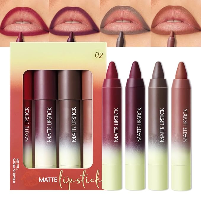 BINGBRUSH 4pcs Lip Liner Set, 2-in-1 Lip Liner and Matte Lipstick Pencil