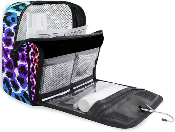 senya Hanging Travel Toiletry Bag Kit Makeup Case Cosmetics Organizer for Men Women (Rainbow Leopard Animal Print)