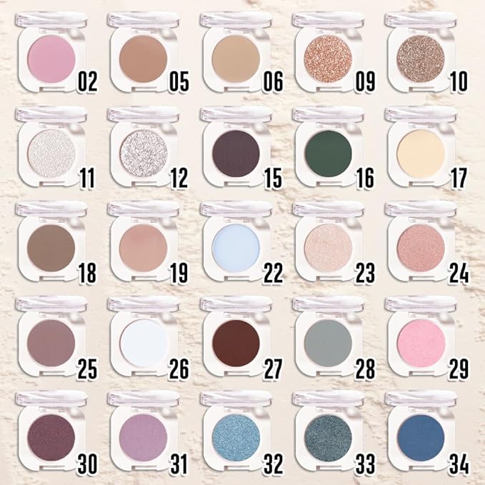 QIDSTERS Pear White Glitter Single Eyeshadow, Lightweight Blendable Mini Eye Shadow for Older Women, Monochrome Eyeshadow Palette Makeup Pigmented Waterproof, Vegan & Cruelty-Free, 11