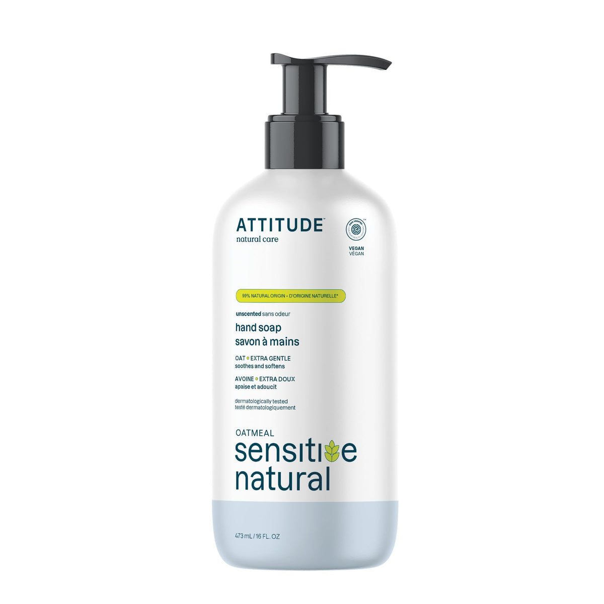 ATTITUDE Gentle Hand Soap for Sensitive Skin, Oat, Unscented, 16 oz