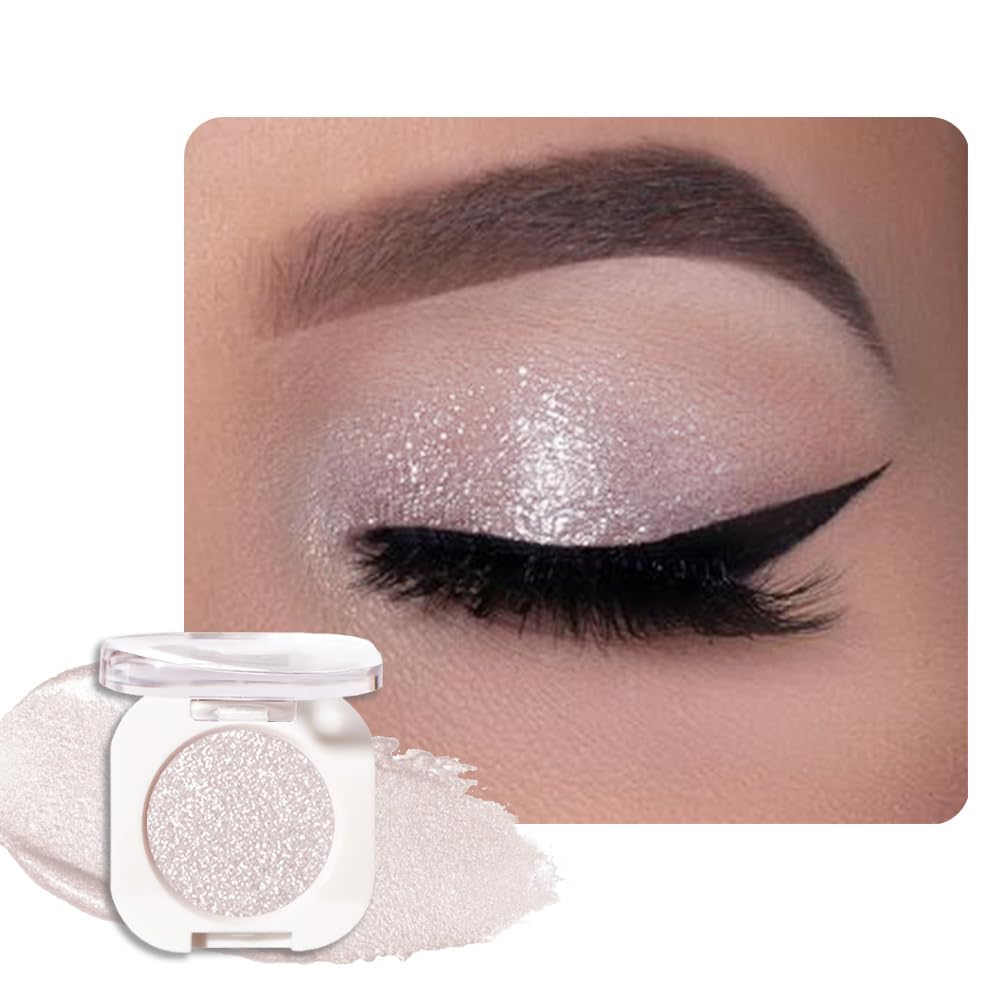 CAKAILA Monochrome Glittler Shimmer Eyeshadow Palette,Light Brown White Shimmer Powder Eyeshadow,24 Hour Waterproof Blendable Pressed Glitter Single Eye Shadow Apply Makeup Easily, Vegan
