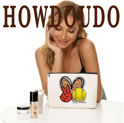 4Pcs Softball Leopard Makeup Bag Inspirational Cosmetic Bag