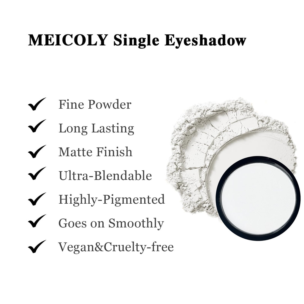 MEICOLY White Single Eyeshadow with Mirror,Matte Eye Shadow for Halloween Makeup,Pressed Powder Eyeshadow,Matte Shade Eyelid Color Eye Makeup for Women Girls,High Pigment,Long Wear,Waterproof,Natural