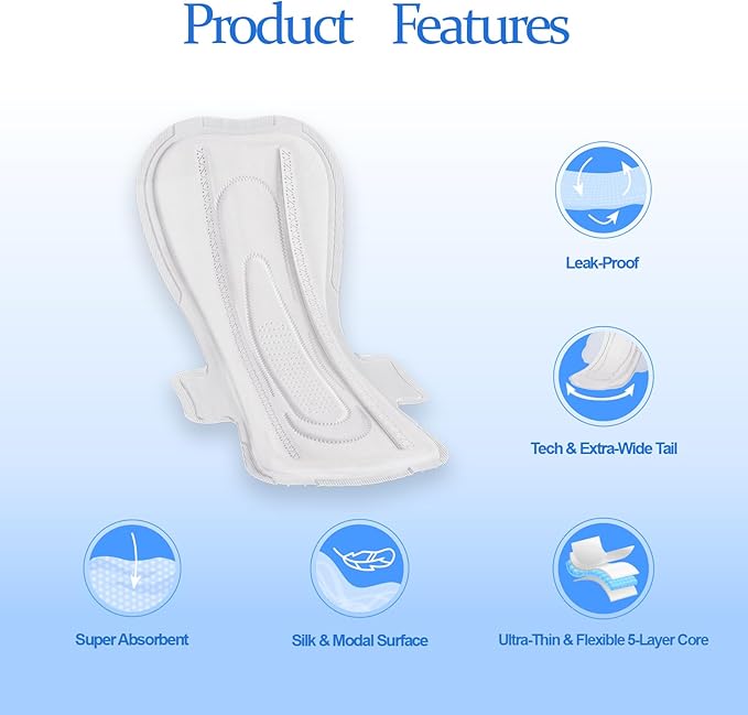 MODAL Silk-Ultra Thin Sanitary Pads, Real Mulberry Silk, Overnight, 5 Count