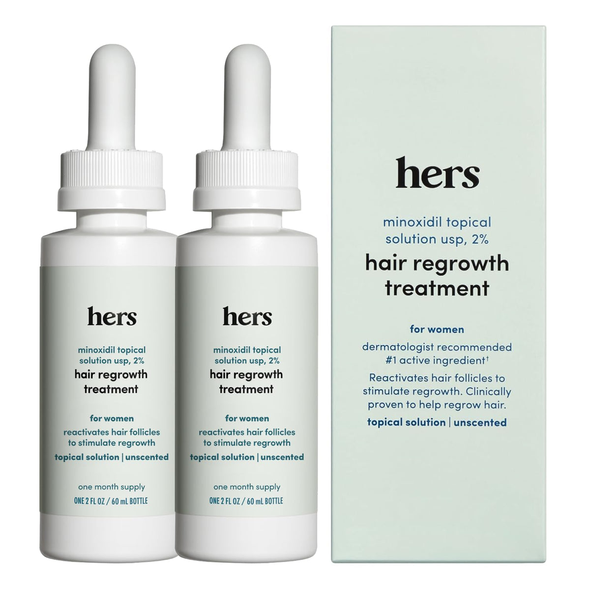 hers Hair Regrowth Treatment, Minoxidil 2% for Women, Unscented, 2 Pack