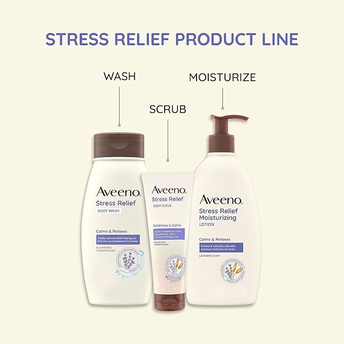 Aveeno Stress Relief Body Wash, Lavender Scent with Nourishing Prebiotic Oat, Sensitive Skin Body Wash for Normal to Dry Skin, Paraben-, Dye-, and Soap-Free, Value Size 33 Fl Oz