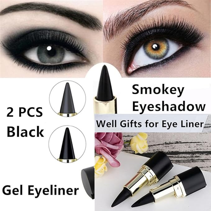 Go Ho 2 PCS Black Gel Eyeliner Stick,Natural Black Eyeliner Cream,Cat Eye Eyeshadow Crayon,Smooth Gel Liner Pen,Eye Liner Face Paint Stick Halloween Goth Makeup Set