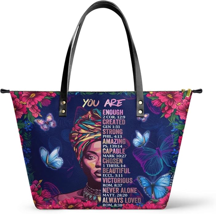 Afroyla African Black Women's Leather Tote Bag, Large Size, Premium Leather, Perfect Presents For Women (Imani, Premium Vegan Leather)