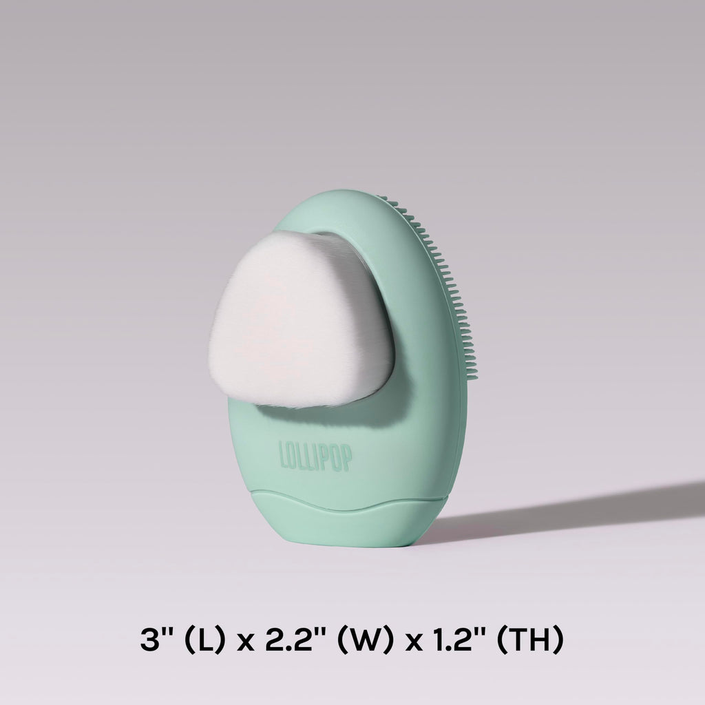 LOLLIPOP Dual-Sided Facial Cleansing Brush | Palm Size Silicone Face Exfoliator and Soft Fiber Cleanser | Manual Face Scrubber for Pores, Makeup Removal, Blackhead and Skincare Routine, Minty