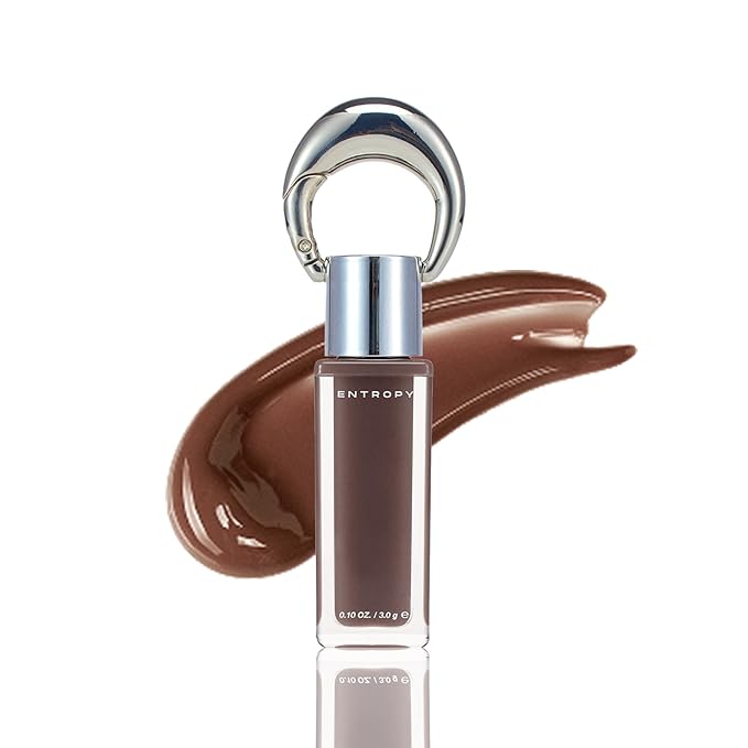 ENTROPY Makeup Glossy Lip Tint – Juicy Glow Line/Non-Sticky Hydrating Lip Gloss Tint, High Shine Finish, Buildable Sheer Color, Lip & Cheek Makeup - Smoky Quartz Charm (Deep Smoky Brown)