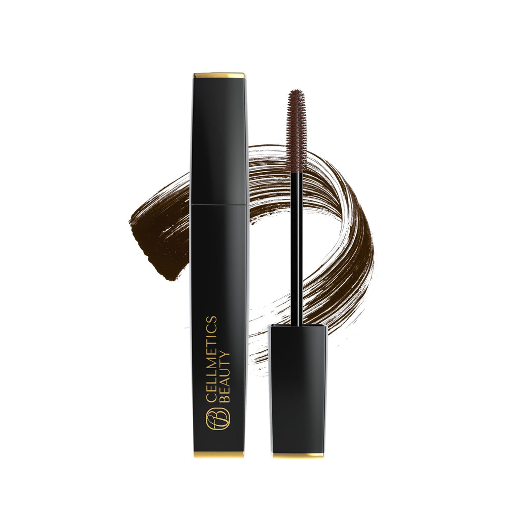 Cellmetics Mascara for Older Women 60 Plus, Volumizing & Lengthening Mascara with Lash Growth Effect, Hypoallergenic, Smudge-Free and Gentle for Sensitive Eyes ((02) Brown)