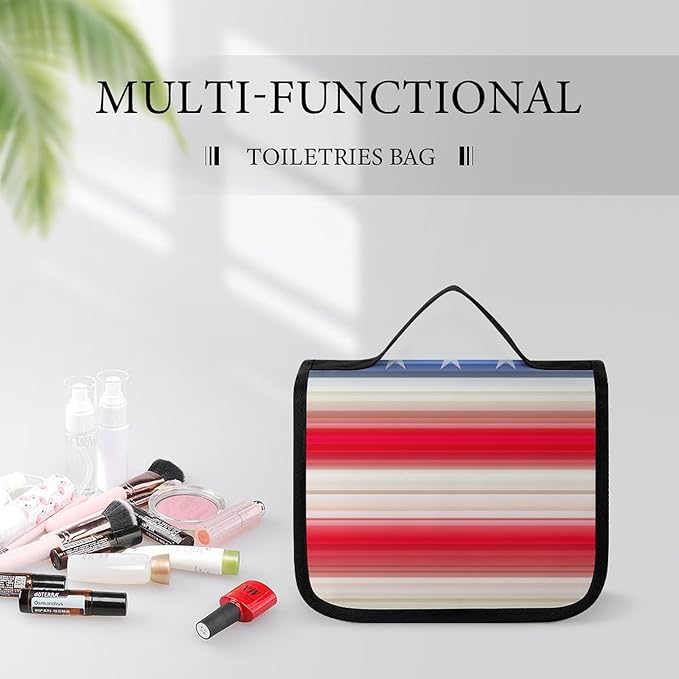 CWECVWE Travel Toiletry Bag Red Blue White American Flag, Portable Makeup Bag with Hanging Hook, Large Capacity Door Room Essentials Travel Organizer for Women Men