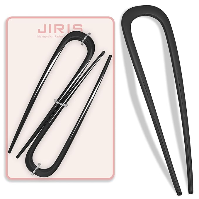 JIRIS 2PCS 4.2Inch French Hair Pins U-Shaped Pins for Women and Girls Fashion Metal Hair Pin French Twist Hair Pins for Buns, Updos,Stylish and Functional(set1-black)