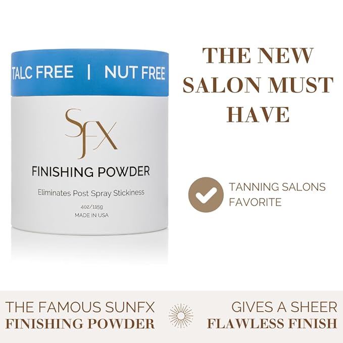 SunFX Setting Powder - Post Spray Tan Finishing Veil, Sunless Tanning Dusting Powder, Translucent Shimmer, Talcless Body Glow For Self Tanner, Spray Tan Powder - Cheeky-Sunshine, 4 Ounce (Pack of 1)