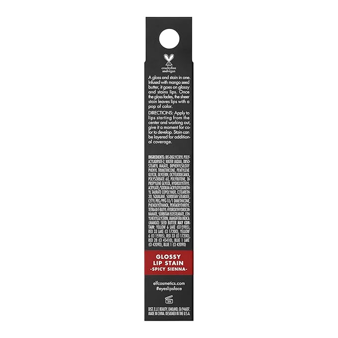 e.l.f. Glossy Lip Stain, Long-Lasting, Lightweight Lip Stain For A Sheer Pop Of Color & Subtle Gloss Finish, Vegan & Cruelty-Free, Spicy Sienna