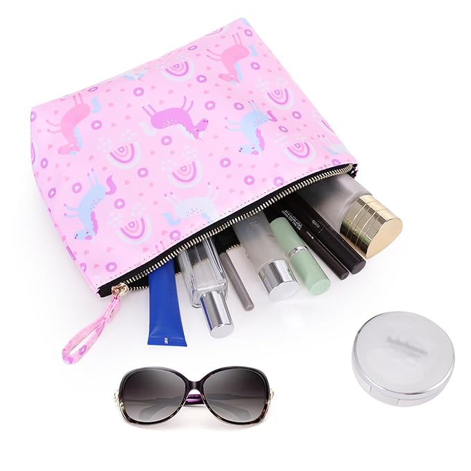 HAWEE Large Makeup Bag for Women Zipper Pouch Travel Cosmetic Organizer Animal Print, Unicorn