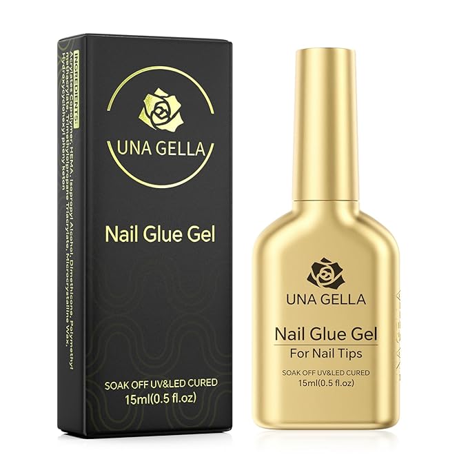 UNA GELLA 6 in 1 Gel Nail Glue for Clear Acrylic Nails Tips, 15ml U V Nail Glue Long Lasting Super Strong Brush for Base Coat, Clear Fake Nails, and Soft Gel Tips Lamp Curing Required