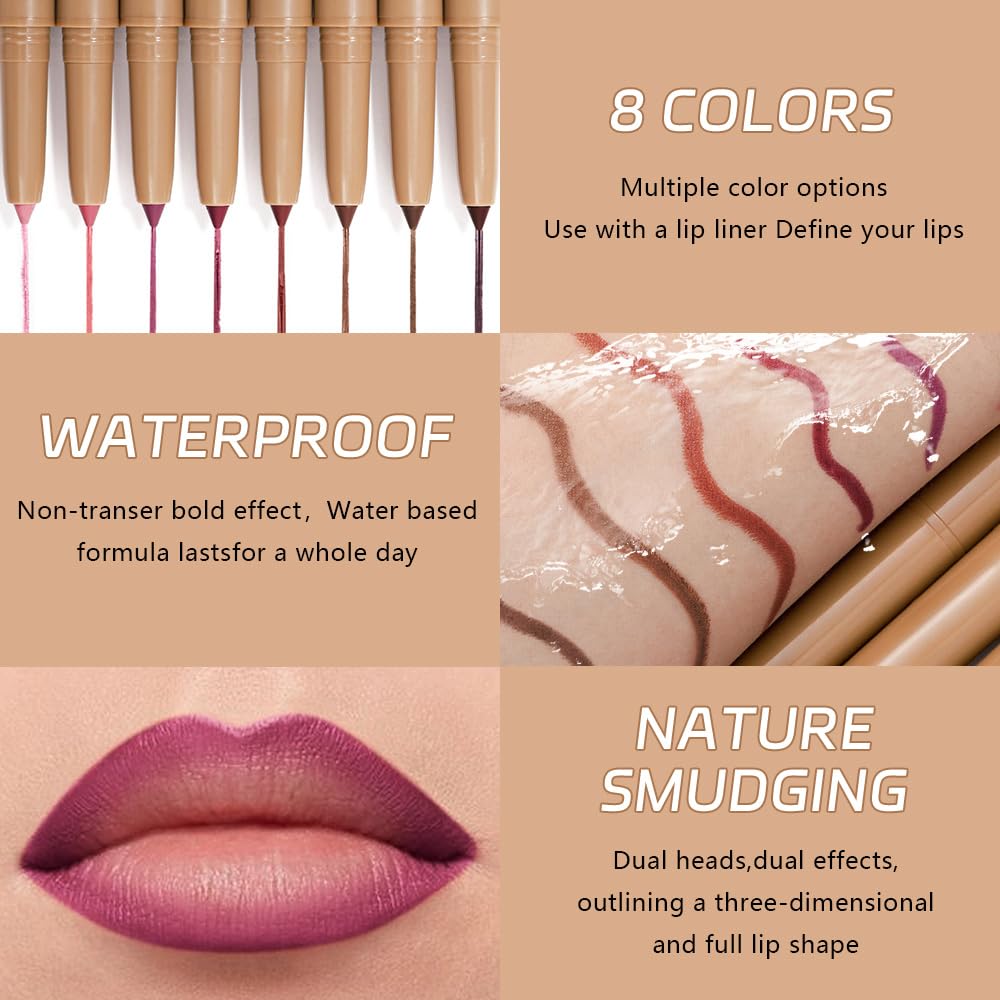 JUAAZIN Medium Violet Red Matte Lip Liner Pencil, Plump Lip Liners Long-Lasting Creamy Formula, With Silicone Smudger for Define Contours & Sculpting Lip, Waterproof Non-Staining Crayon Lip Liner 03#