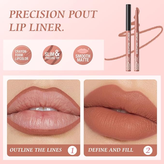 Hxssll 12 Colors Matte Lip Liner Pencil – Long Lasting Waterproof Lip Liner, Smudge Proof Transfer Proof Lip Pencil, High Pigment Lip Makeup for Defining & Filling Lips (02#, 1PCS)
