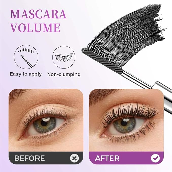 Iron Wand Mascara Waterproof, Metal Wand Mascara Tubing, Long Lasting 3D Curling Eyelash, Eyes Makeup Smudge-Proof Separated Lashes Natural Length (1PCS Black)