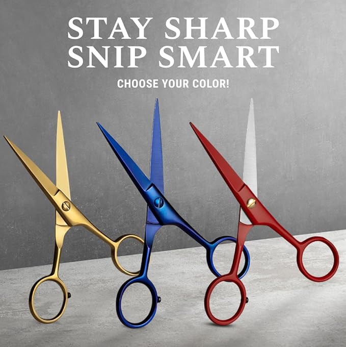 Ontaki 5" Beard & Mustache Scissor with Combs for Men - Gold Brass