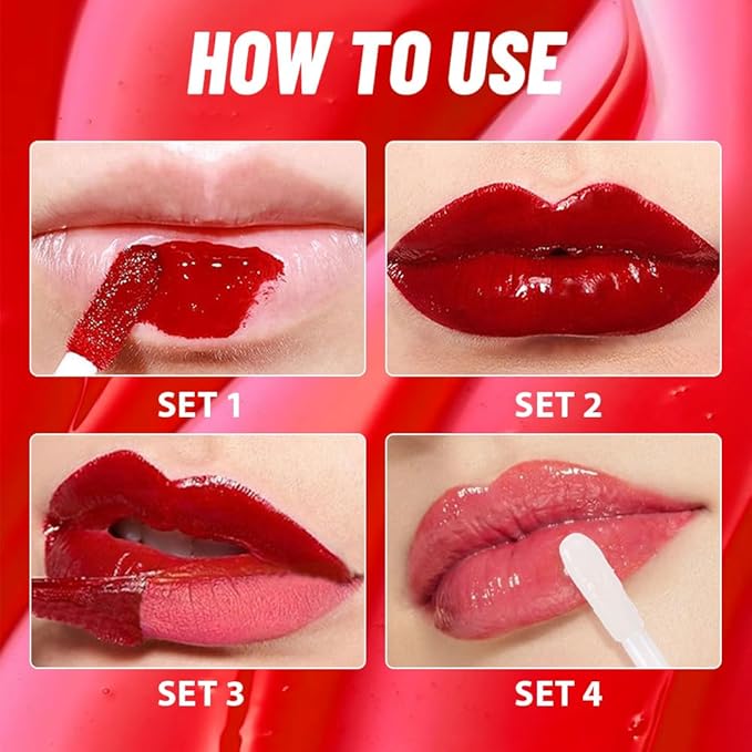 JUAAZIN Lip Stain Peel Off Lip Gloss oil Dual-Ended Combo, Vivid Burgundy Lips Liner Stain Peel Off Tattoo, Long Lasting & Waterproof, Transfer-Proof Lip Tint Stain with Lip oil for All Skin Type 04#