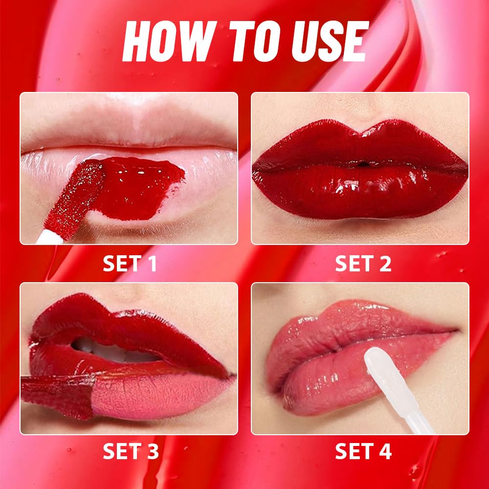 JUAAZIN Lip Stain Peel Off Lip Gloss oil Dual-Ended Combo, Vivid Burgundy Lips Liner Stain Peel Off Tattoo, Long Lasting & Waterproof, Transfer-Proof Lip Tint Stain with Lip oil for All Skin Type 04#