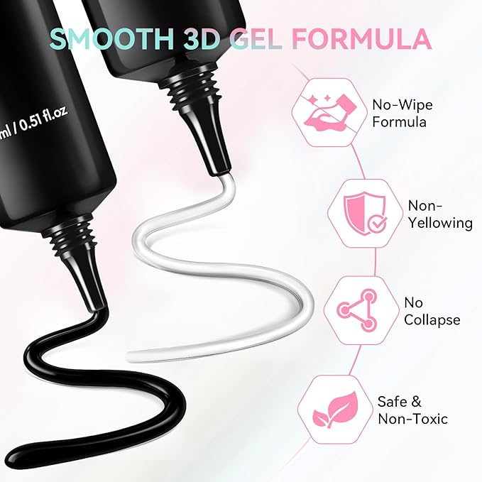 Makartt 3D Nail Gel, 2 Pcs Clear & Noir Sculting Gel for DIY Nail Designs