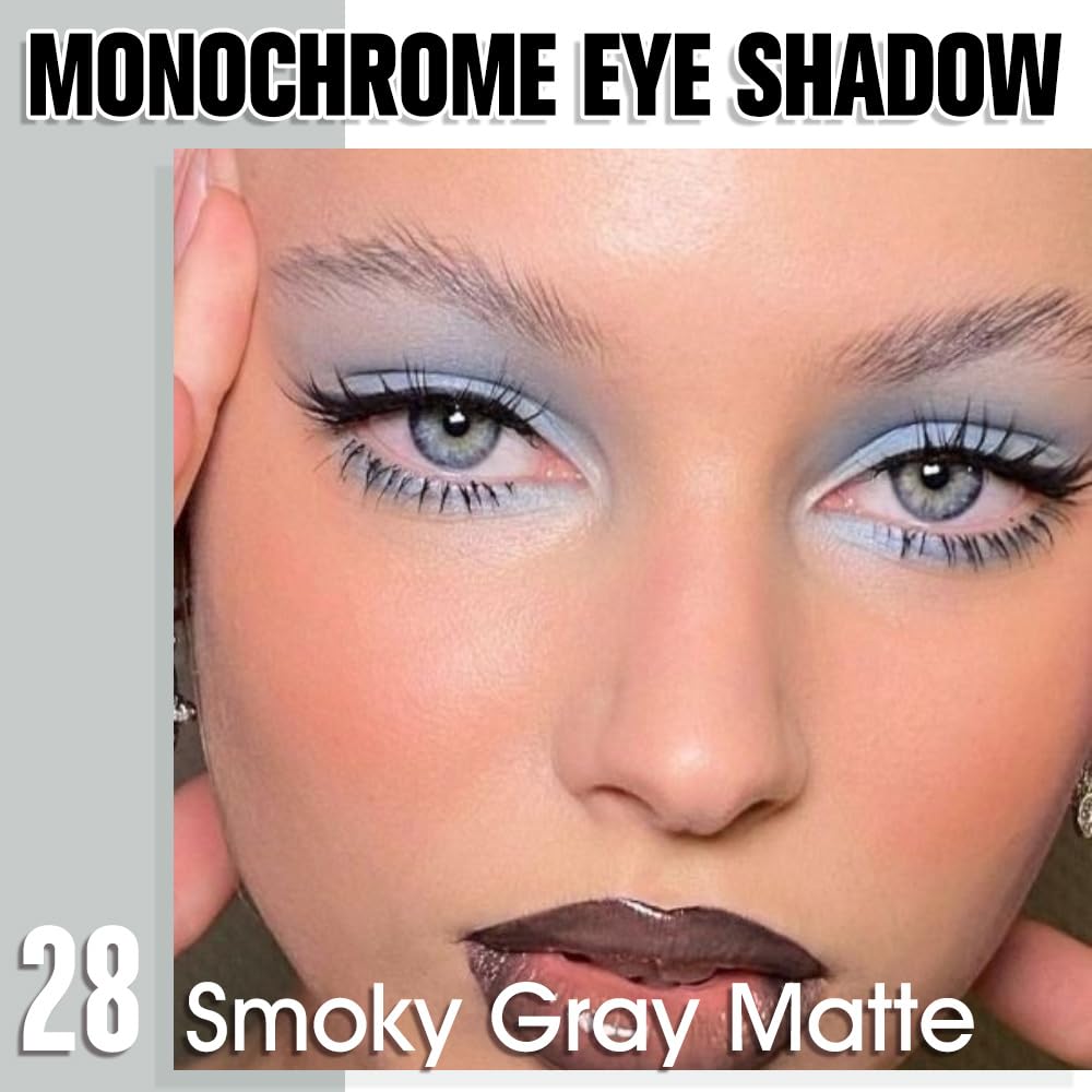 HHLTOH Dusty Grey Single Matte Eyeshadow Makeup, Neutral Powde Eye Shadow for Older Women, Smoky Gray Grey Matte Singles Eyeshadow Palette Pigmented Waterproof,Girls Monochrome Eyeshadows Gift 28