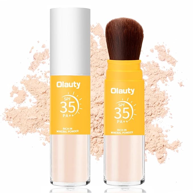 Mineral Powder Sunscreen for Face & Scalp, SPF 35 Brush on Sunscreen Setting Powder, Matte Oil Control Hair Sunscreen Face Powder, Lasting Lightweight Breathable Travel Essentials (#02 Medium)