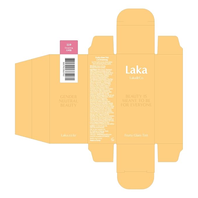 Laka Fruity Glam Tint | Glowing Korean Lip Tint with Hydrating Lightweight Texture | Buildable Color, Non-Sticky High Shine Gloss | K-Beauty Korean Makeup | #119 Dreaming, 0.15oz