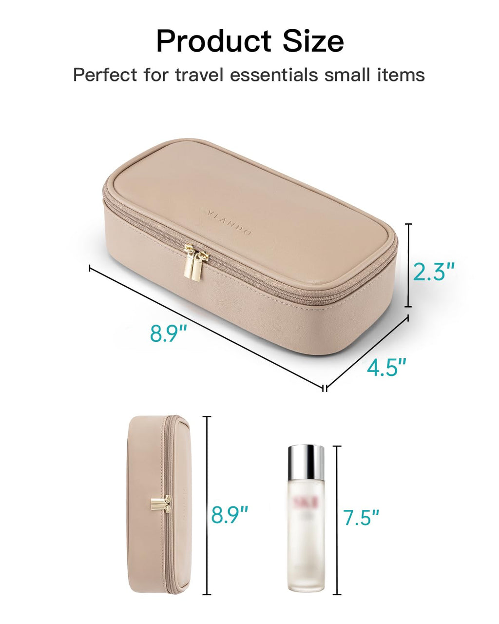 VLANDO Travel Makeup Bag with Separate Brush Storage,Toffee